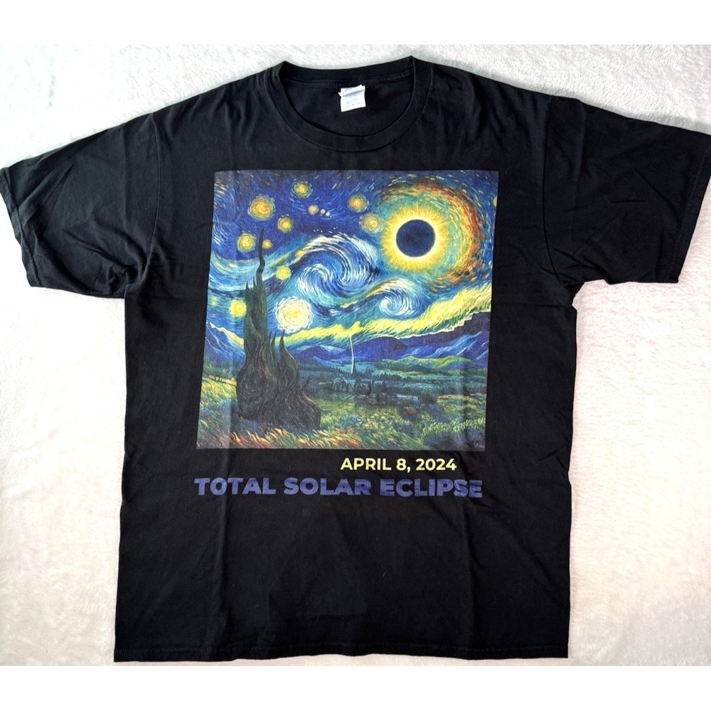 Starry Night Van Gogh Classic Total Solar Eclipse April 8 2024 Mens T-Shirt XL‎